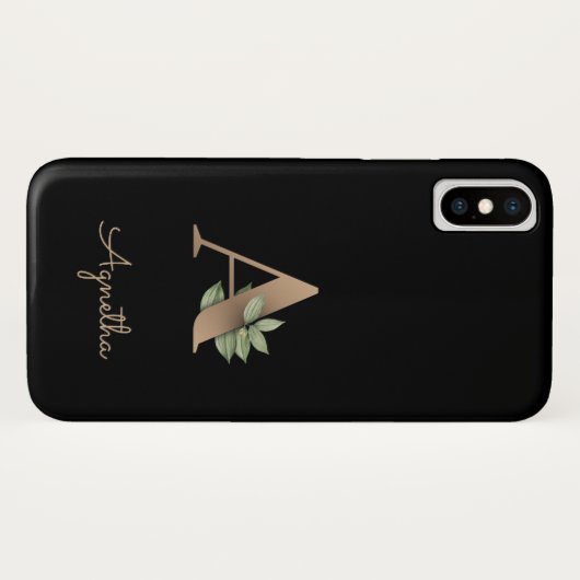 Eleganter Botanischer Monogramm-Goldbrief A Case-Mate iPhone Hülle (Rückseite (Horizontal))