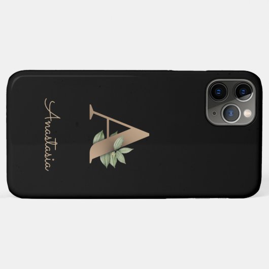 Eleganter Botanischer Monogramm-Goldbrief A Case-Mate iPhone Hülle (Rückseite (Horizontal))
