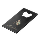 Eleganter Botanischer Monogramm-Goldbrief A Geldbeutel Flaschenöffner (Vorderseite Schrägansicht)