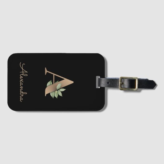 Eleganter Botanischer Monogramm-Goldbrief A Gepäckanhänger (Vorderseite (Horizontal))