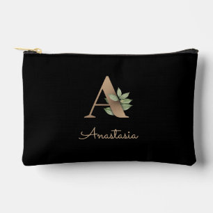 Eleganter Botanischer Monogramm-Goldbrief A Zubehörtasche