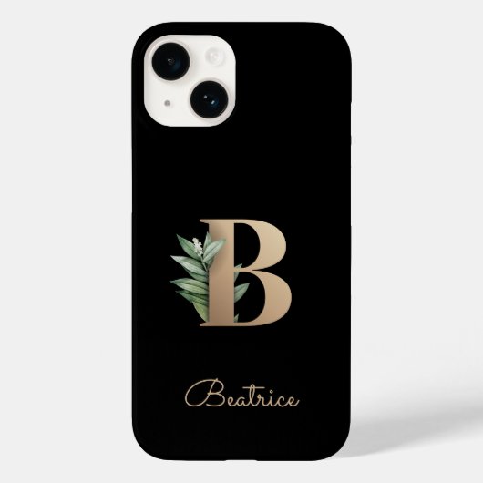 Eleganter Botanischer Monogramm-Goldbrief B Case-Mate iPhone Hülle (Rückseite)