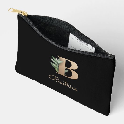 Eleganter Botanischer Monogramm-Goldbrief B Zubehörtasche (Offen)