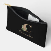 Eleganter Botanischer Monogramm-Goldbrief C Zubehörtasche (Offen)