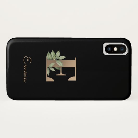 Eleganter Botanischer Monogramm-Goldbrief E Case-Mate iPhone Hülle (Rückseite (Horizontal))