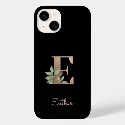 Eleganter Botanischer Monogramm-Goldbrief E Case-Mate iPhone Hülle (Rückseite)