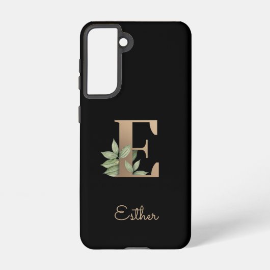 Eleganter Botanischer Monogramm-Goldbrief E Samsung Galaxy Hülle (Rückseite)