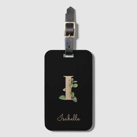 Eleganter Botanischer Monogramm-Goldbrief I Gepäckanhänger (Vorderseite Vertikal)