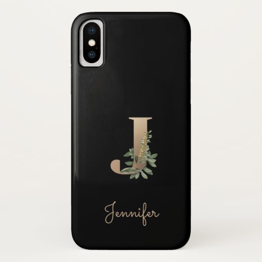 Eleganter Botanischer Monogramm-Goldbrief J Case-Mate iPhone Hülle (Rückseite)