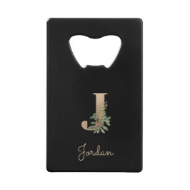Eleganter Botanischer Monogramm-Goldbrief J Geldbeutel Flaschenöffner