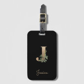 Eleganter Botanischer Monogramm-Goldbrief J Gepäckanhänger (Vorderseite Vertikal)
