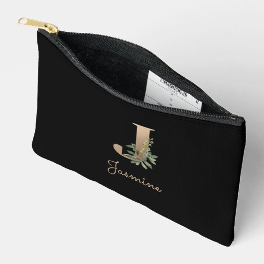 Eleganter Botanischer Monogramm-Goldbrief J Zubehörtasche (Offen)