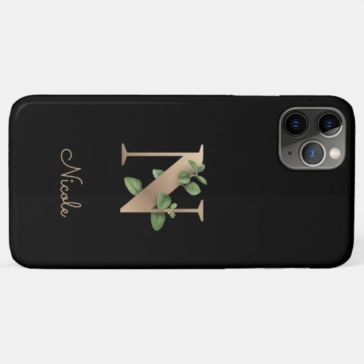 Eleganter Botanischer Monogramm-Goldbrief N Case-Mate iPhone Hülle (Rückseite (Horizontal))