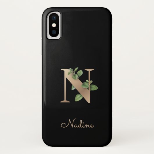 Eleganter Botanischer Monogramm-Goldbrief N Case-Mate iPhone Hülle (Rückseite)