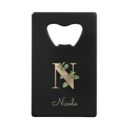 Eleganter Botanischer Monogramm-Goldbrief N Geldbeutel Flaschenöffner