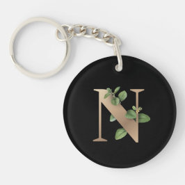 Eleganter Botanischer Monogramm-Goldbrief N Schlüsselanhänger