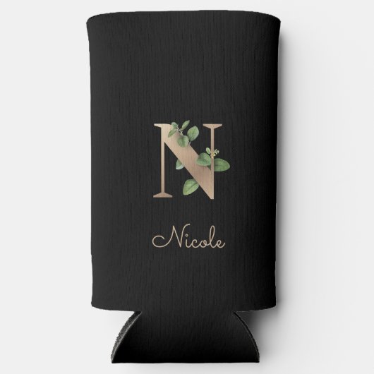 Eleganter Botanischer Monogramm-Goldbrief N Selters Dosenkühler (Vorderseite)