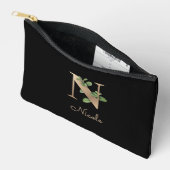 Eleganter Botanischer Monogramm-Goldbrief N Zubehörtasche (Offen)