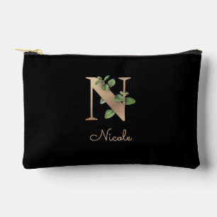 Eleganter Botanischer Monogramm-Goldbrief N Zubehörtasche