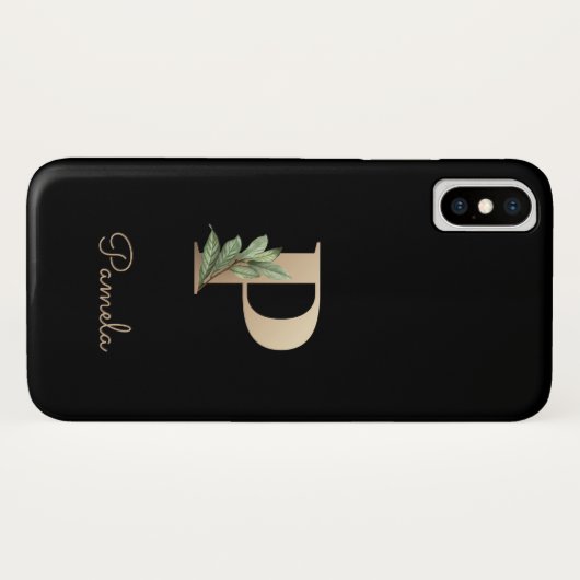 Eleganter Botanischer Monogramm-Goldbrief P Case-Mate iPhone Hülle (Rückseite (Horizontal))