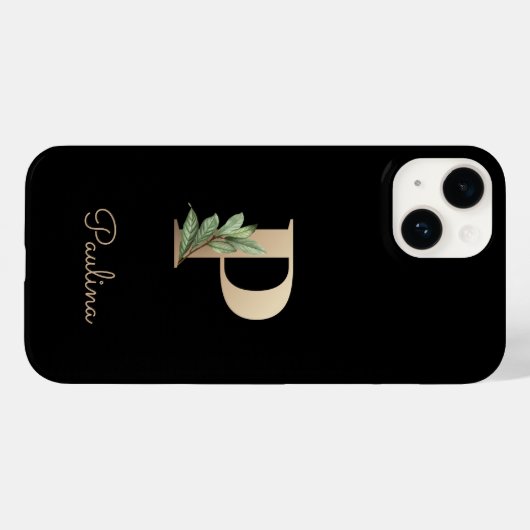 Eleganter Botanischer Monogramm-Goldbrief P Case-Mate iPhone Hülle (Rückseite (Horizontal))