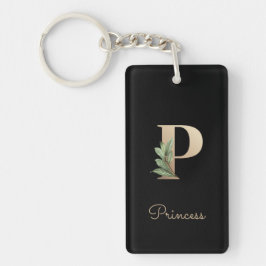 Eleganter Botanischer Monogramm-Goldbrief P Schlüsselanhänger