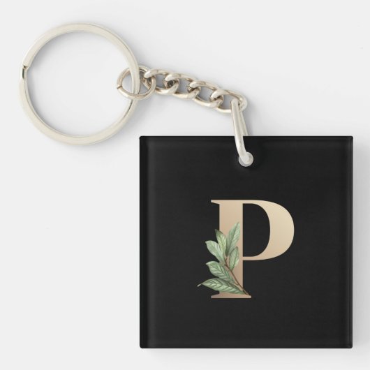Eleganter Botanischer Monogramm-Goldbrief P Schlüsselanhänger (Vorderseite)