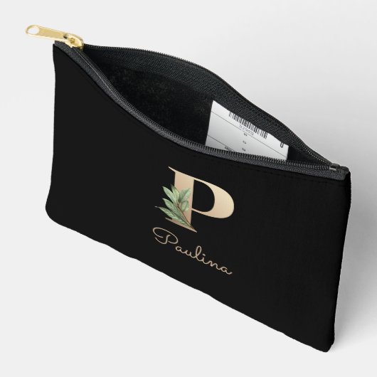 Eleganter Botanischer Monogramm-Goldbrief P Zubehörtasche (Offen)