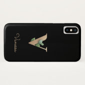 Eleganter Botanischer Monogramm-Goldbrief V Case-Mate iPhone Hülle (Rückseite (Horizontal))