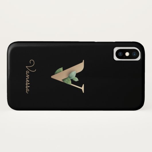 Eleganter Botanischer Monogramm-Goldbrief V Case-Mate iPhone Hülle (Rückseite (Horizontal))