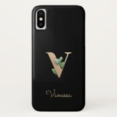 Eleganter Botanischer Monogramm-Goldbrief V Case-Mate iPhone Hülle (Rückseite)