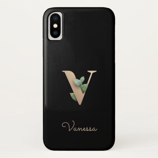 Eleganter Botanischer Monogramm-Goldbrief V Case-Mate iPhone Hülle (Rückseite)