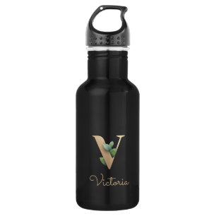 Eleganter Botanischer Monogramm-Goldbrief V Edelstahlflasche