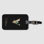 Eleganter Botanischer Monogramm-Goldbrief V Gepäckanhänger (Vorderseite (Horizontal))