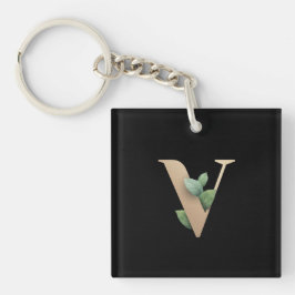 Eleganter Botanischer Monogramm-Goldbrief V Schlüsselanhänger
