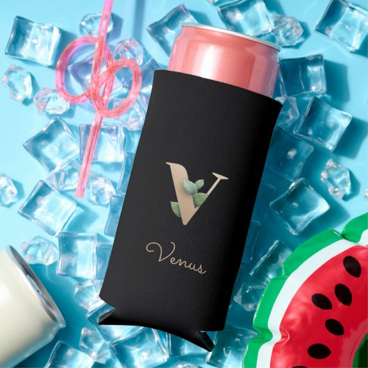 Eleganter Botanischer Monogramm-Goldbrief V Selters Dosenkühler (In Situ Sommer)