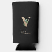 Eleganter Botanischer Monogramm-Goldbrief V Selters Dosenkühler (Vorderseite)