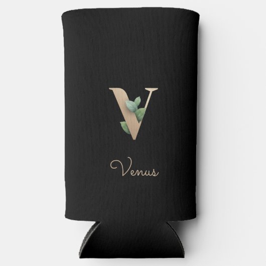 Eleganter Botanischer Monogramm-Goldbrief V Selters Dosenkühler (Vorderseite)