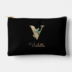 Eleganter Botanischer Monogramm-Goldbrief V Zubehörtasche