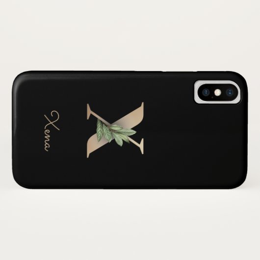 Eleganter Botanischer Monogramm-Goldbrief X Case-Mate iPhone Hülle (Rückseite (Horizontal))