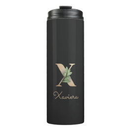 Eleganter Botanischer Monogramm-Goldbrief X Thermosbecher