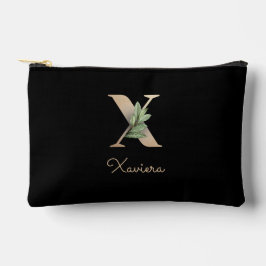 Eleganter Botanischer Monogramm-Goldbrief X Zubehörtasche
