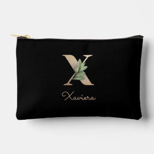 Eleganter Botanischer Monogramm-Goldbrief X Zubehörtasche
