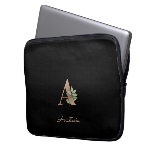 Eleganter Botanischer Monogramm-Letter-A-Laptop-Si Laptopschutzhülle (Vorderseite Links)