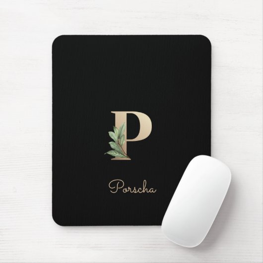 Eleganter Botanischer Monogramm Letter P-Maus-Pad Mousepad (Mit Mouse)