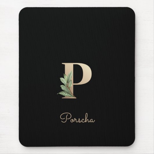Eleganter Botanischer Monogramm Letter P-Maus-Pad Mousepad (Vorne)