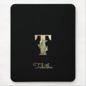 Eleganter Botanischer Monogramm Letter T-Maus-Pad Mousepad (Vorne)