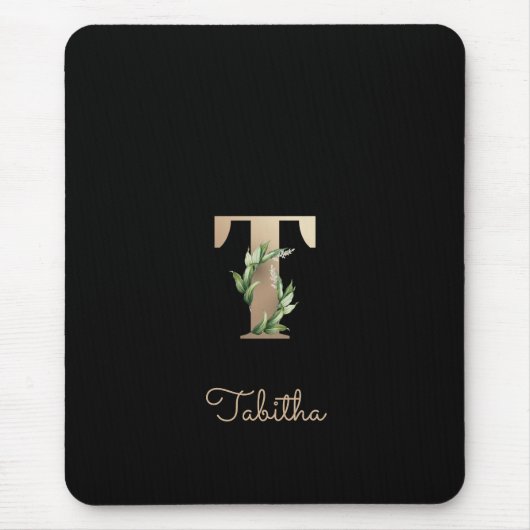 Eleganter Botanischer Monogramm Letter T-Maus-Pad Mousepad (Vorne)