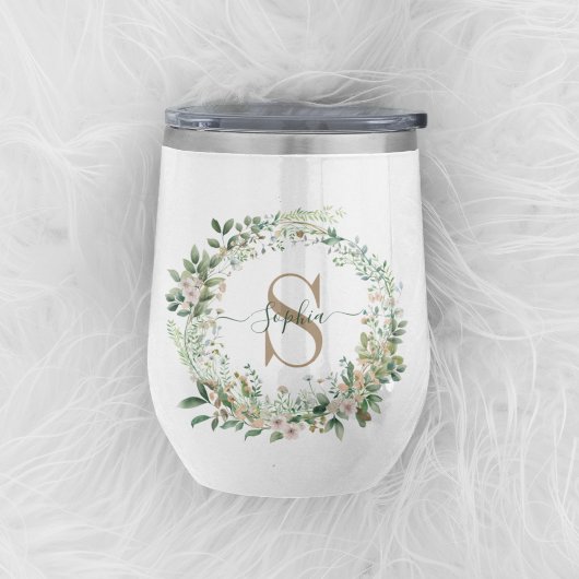 Eleganter botanischer Monogramm-Weinbecher mit Nam