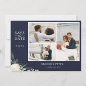 Eleganter botanischer Navy Blauer Flat Save the Da Date (Vorderseite)
